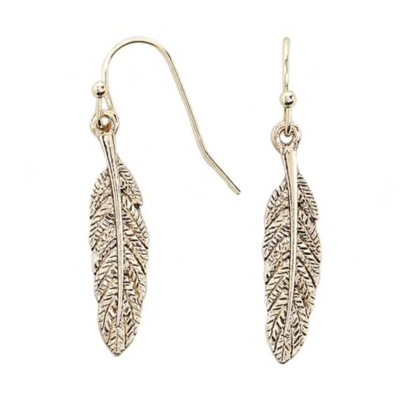 Plunksnos formos aukso spalvos auskarai