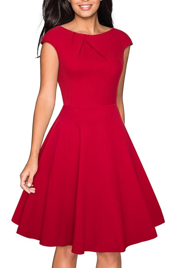 Kokteilinė vintažinio stiliaus raudona suknelė