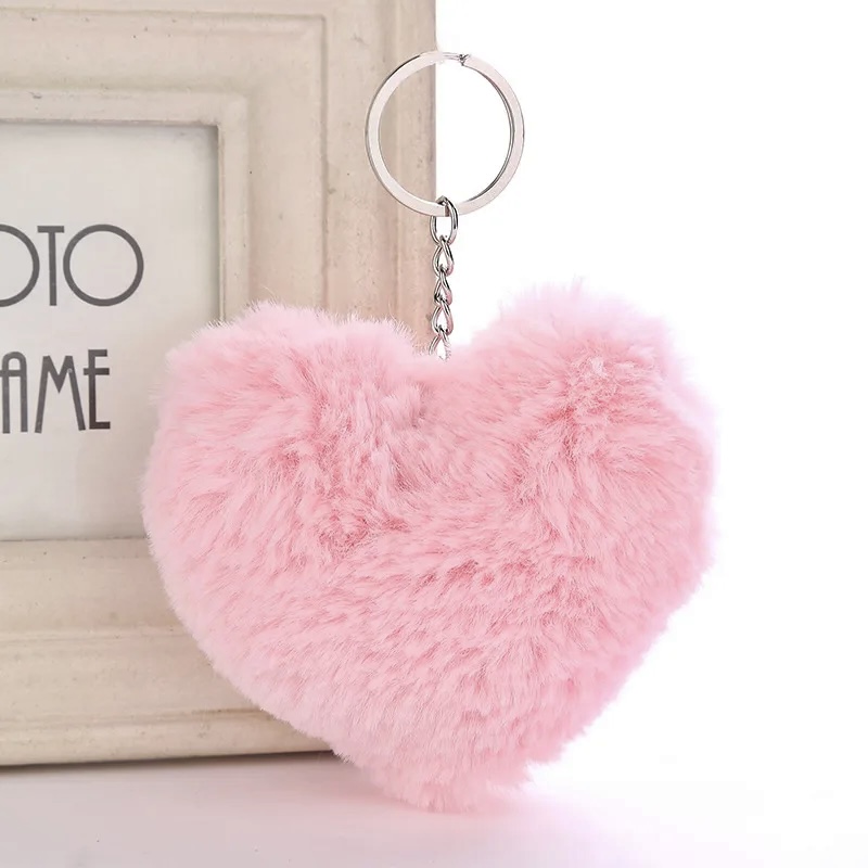 Pompom raktų pakabukas rožinė širdelė