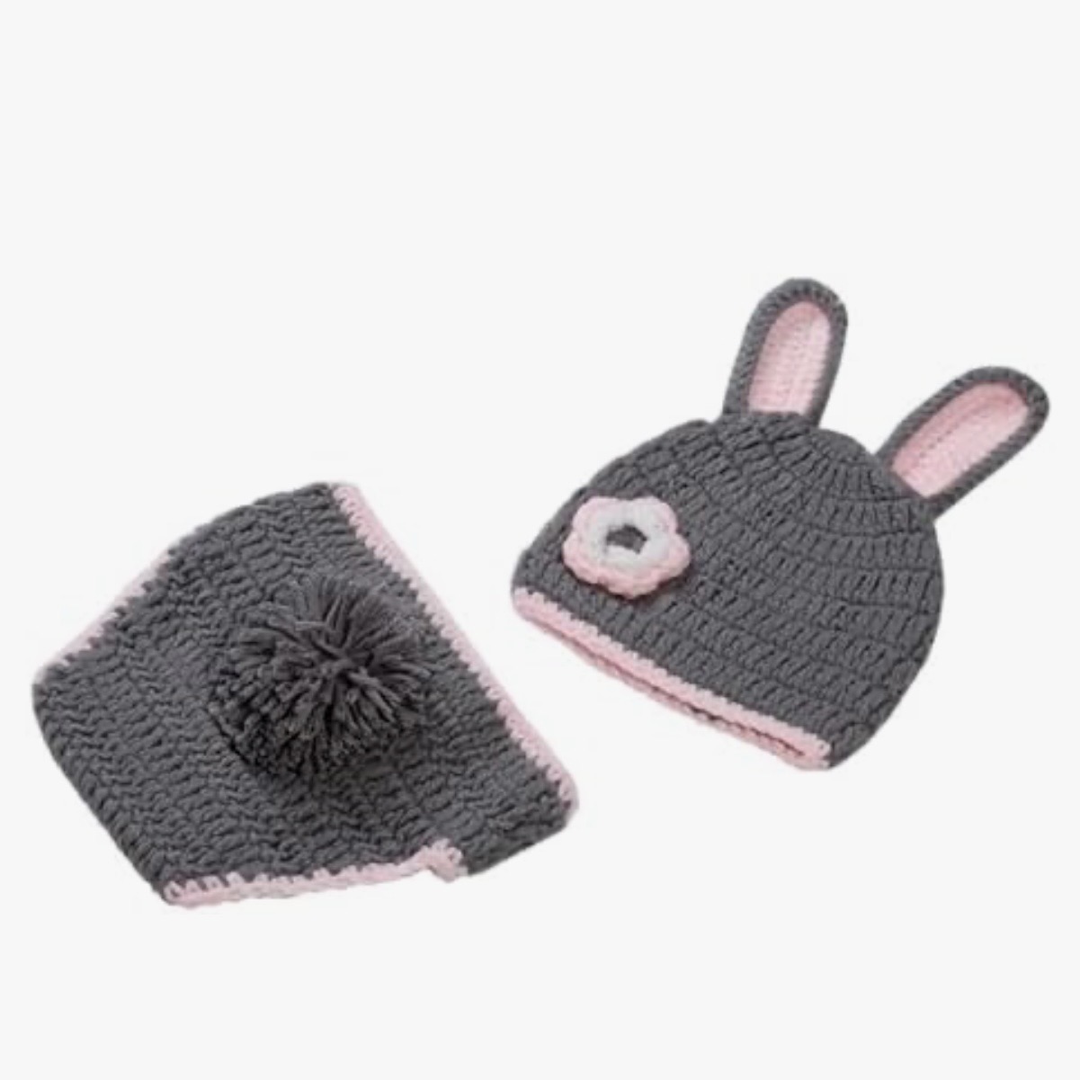 Megztas triušiuko kostiumėlis naujagimiams – fotosesijų aksesuaras