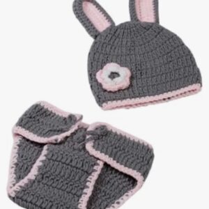 Megztas triušiuko kostiumėlis naujagimiams – fotosesijų aksesuaras