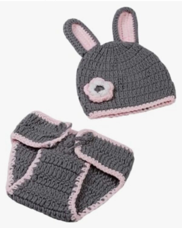 Megztas triušiuko kostiumėlis naujagimiams – fotosesijų aksesuaras