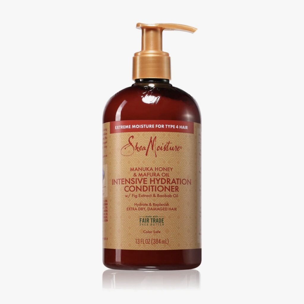 Shea Moisture Manuka Honey  & Mafura Oil drėkinamasis kondicionierius sausiems ir pažeistiems plaukams