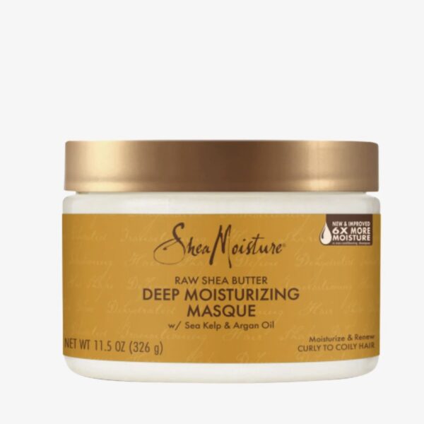 Shea Moisture raw shea butter deep moisturizing masque with sea kelp  & argan oil, giliai drėkinanti plaukų kaukė su taukmedžio sviestu, jūros dumbliais, ir argano aliejumi, 326g